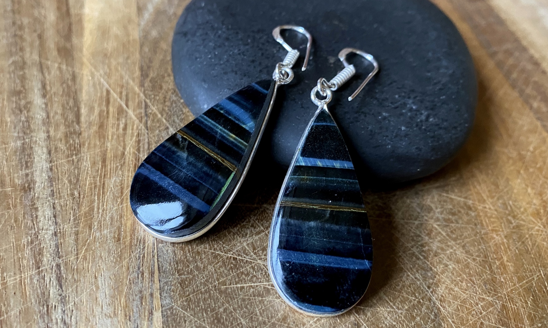 oeil de faucon boucles oreilles argent pierres naturelles