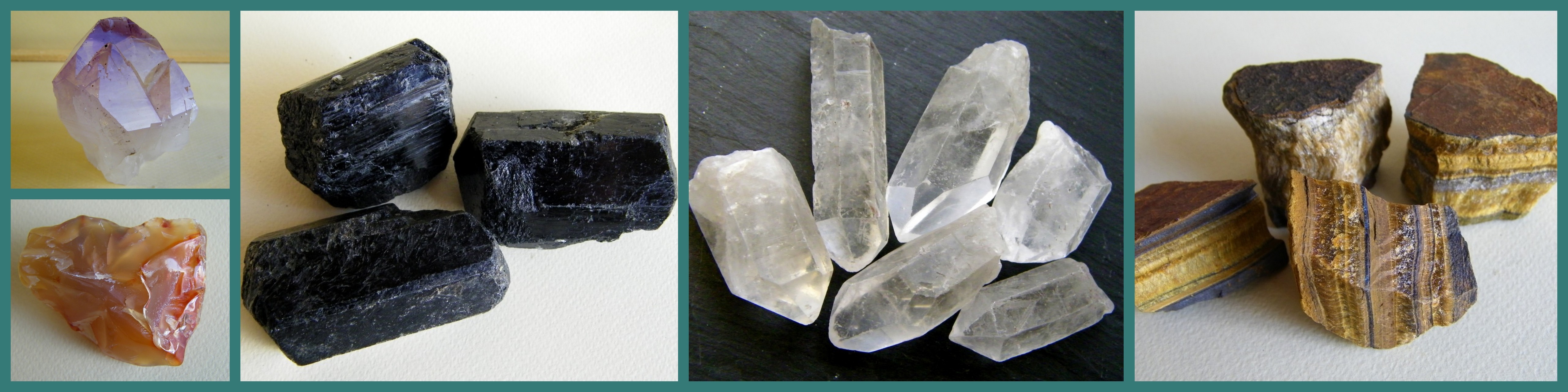 cristal de roche oeil de tigre améthyste cornaline tourmaline pierres naturelles brutes