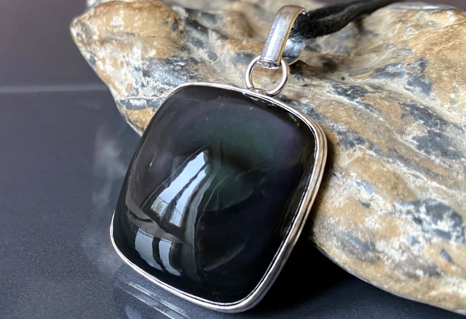 obsidienne oeil céleste pendentif argent pierre naturelle protection