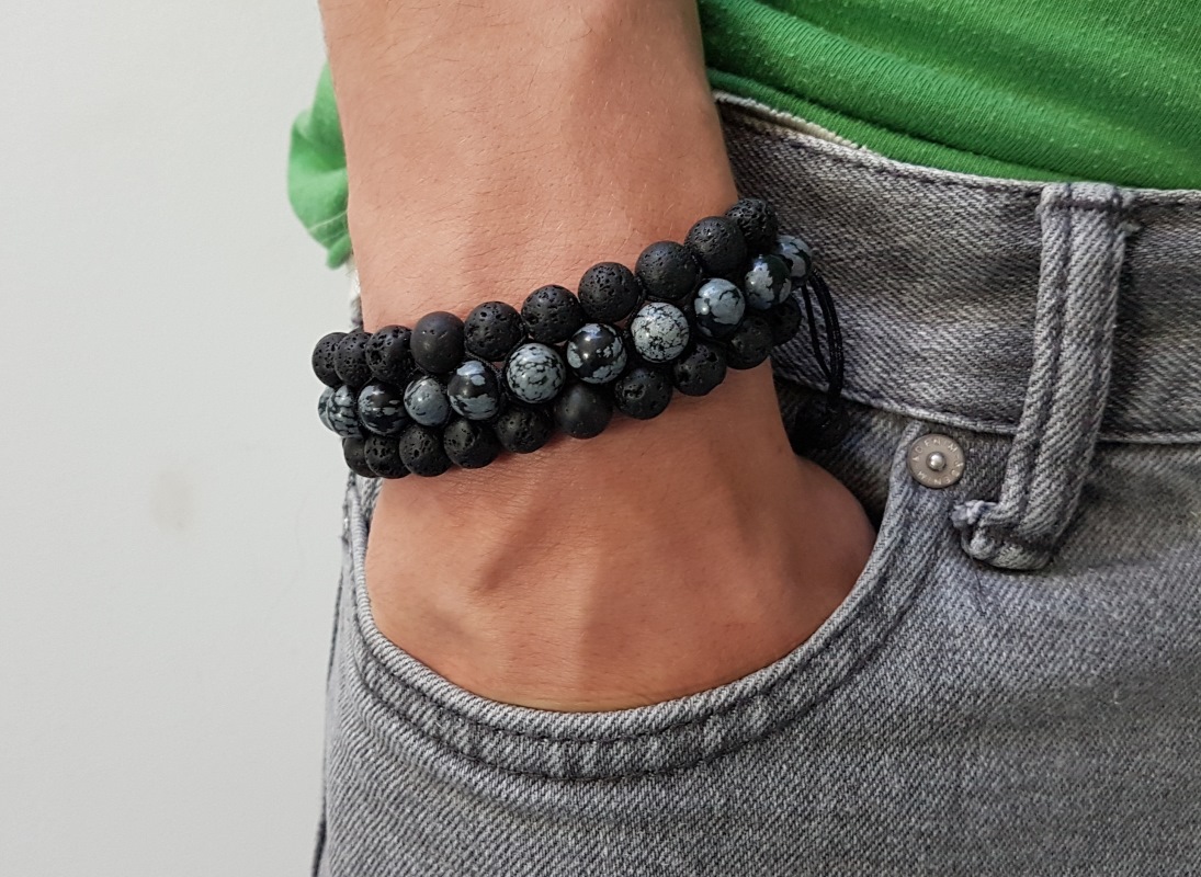 obsidienne pierre de lave bracelet boules pierres naturelles