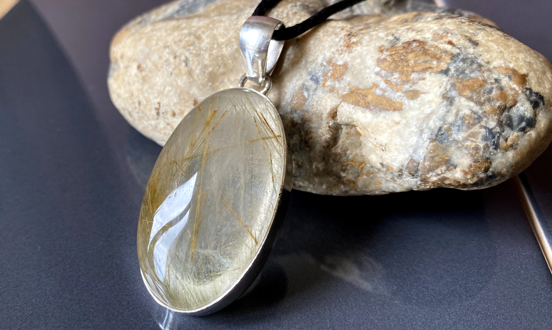 quartz rutile pendentif argent pierre naturelle