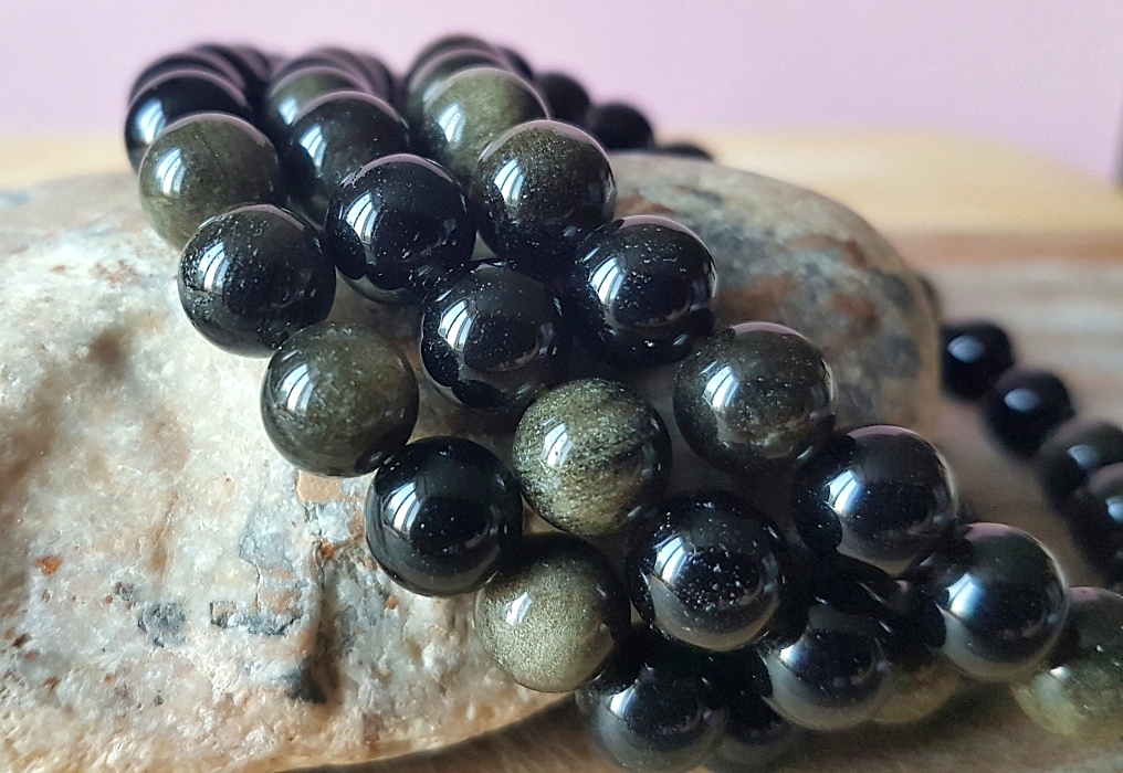 obsidienne dorée bracelet boules pierre naturelle protection