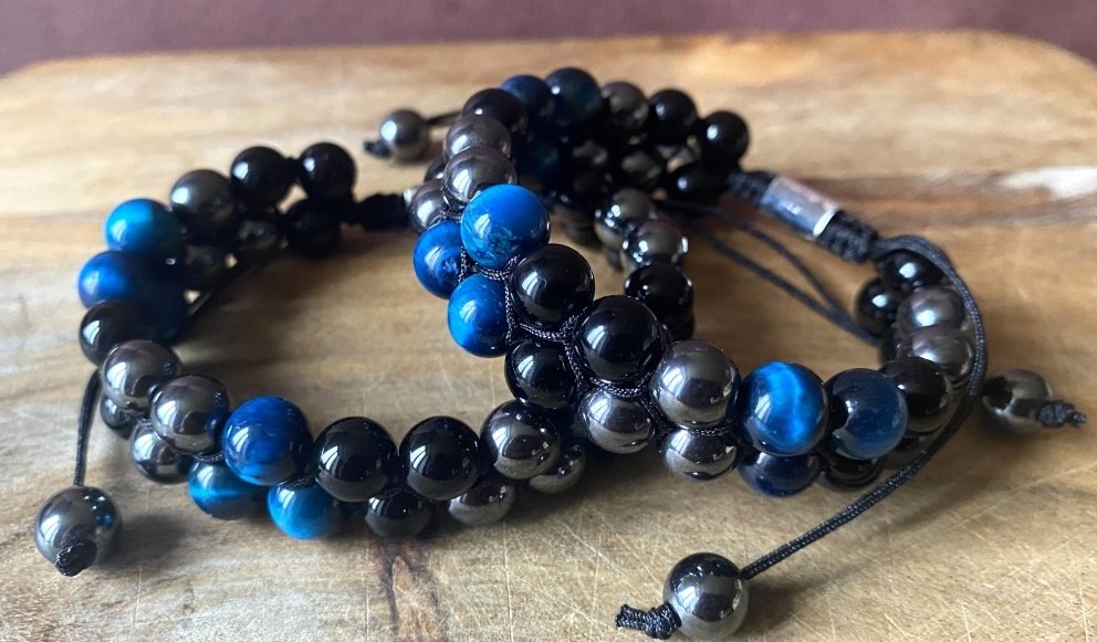 oeil faucon hématite obsidienne bracelet boules pierres naturelles