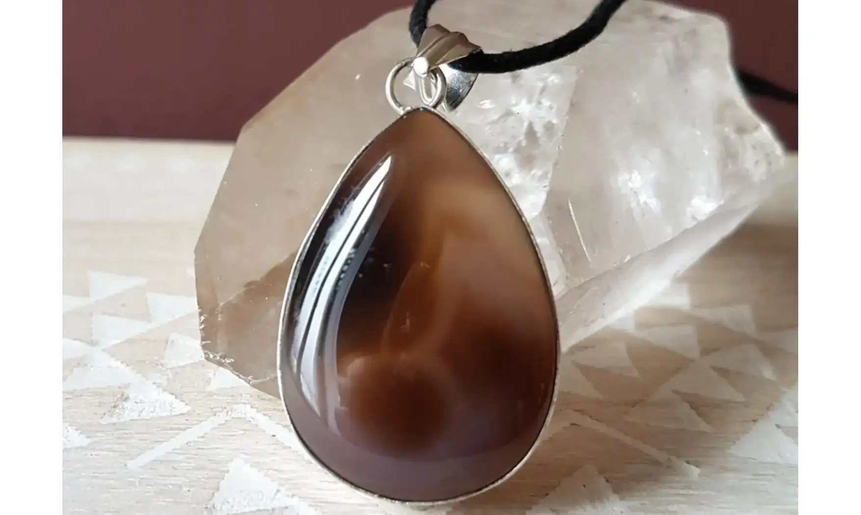 Banded Agate & 925 plated Silver pendant