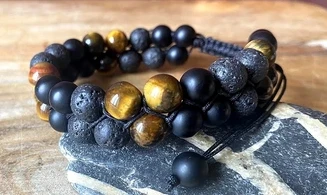 Oeil de Tigre/Obsidienne/Lave Bracelet