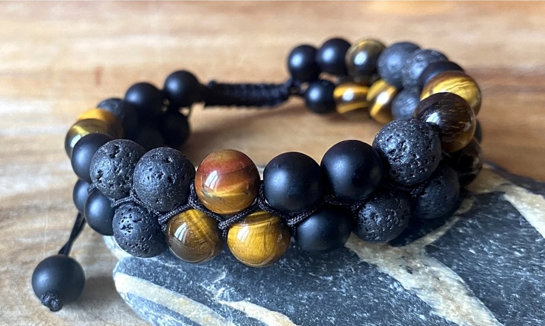 Oeil de Tigre/Obsidienne/Lave Bracelet