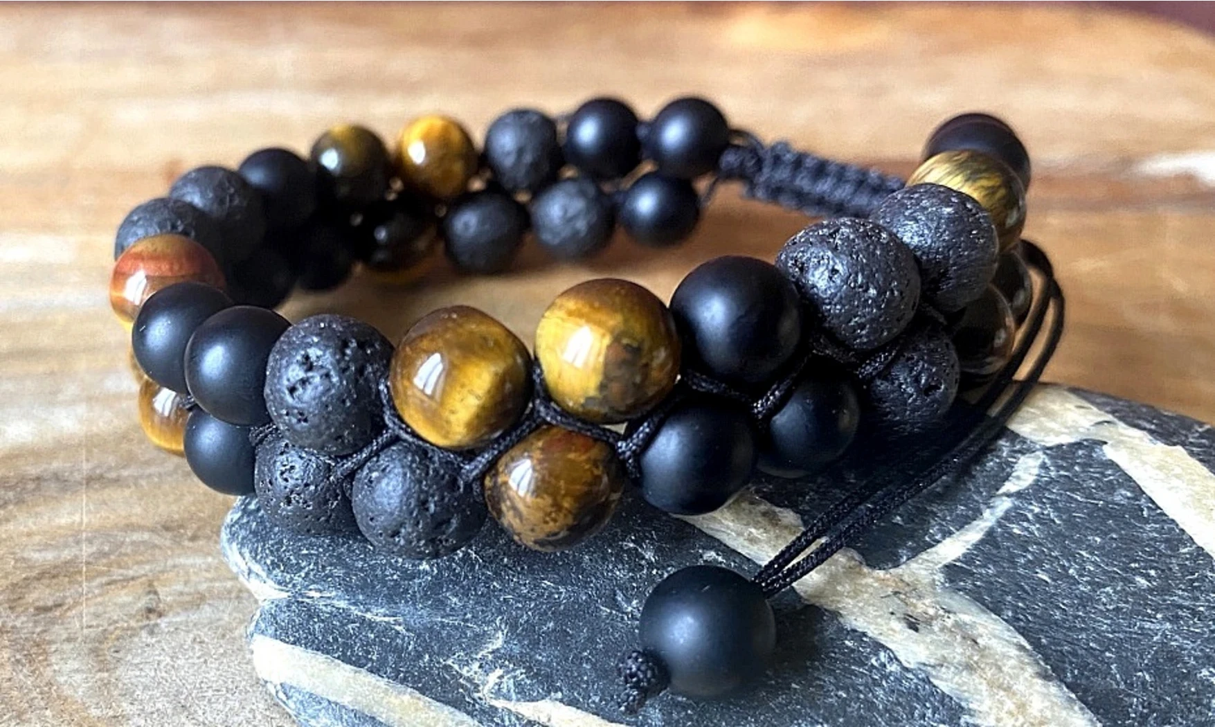 Oeil de Tigre/Obsidienne/Lave Bracelet