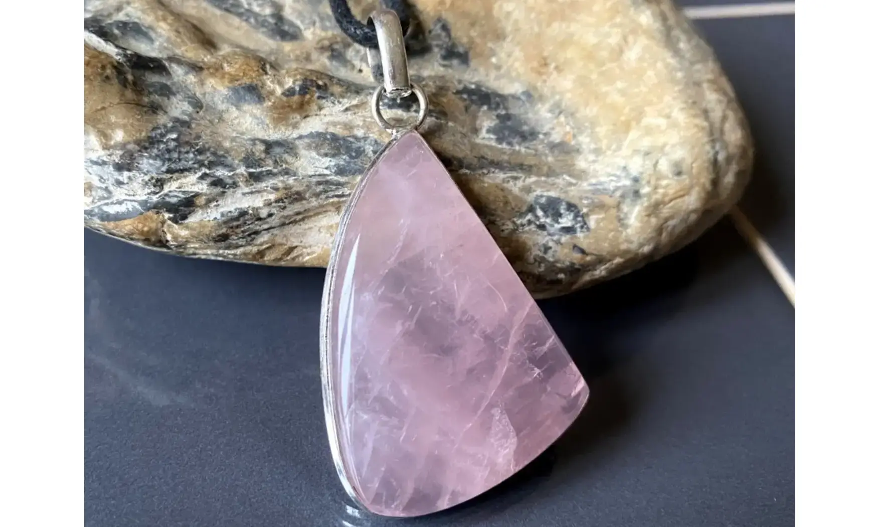 Quartz rose pierre pendentif Argent 8