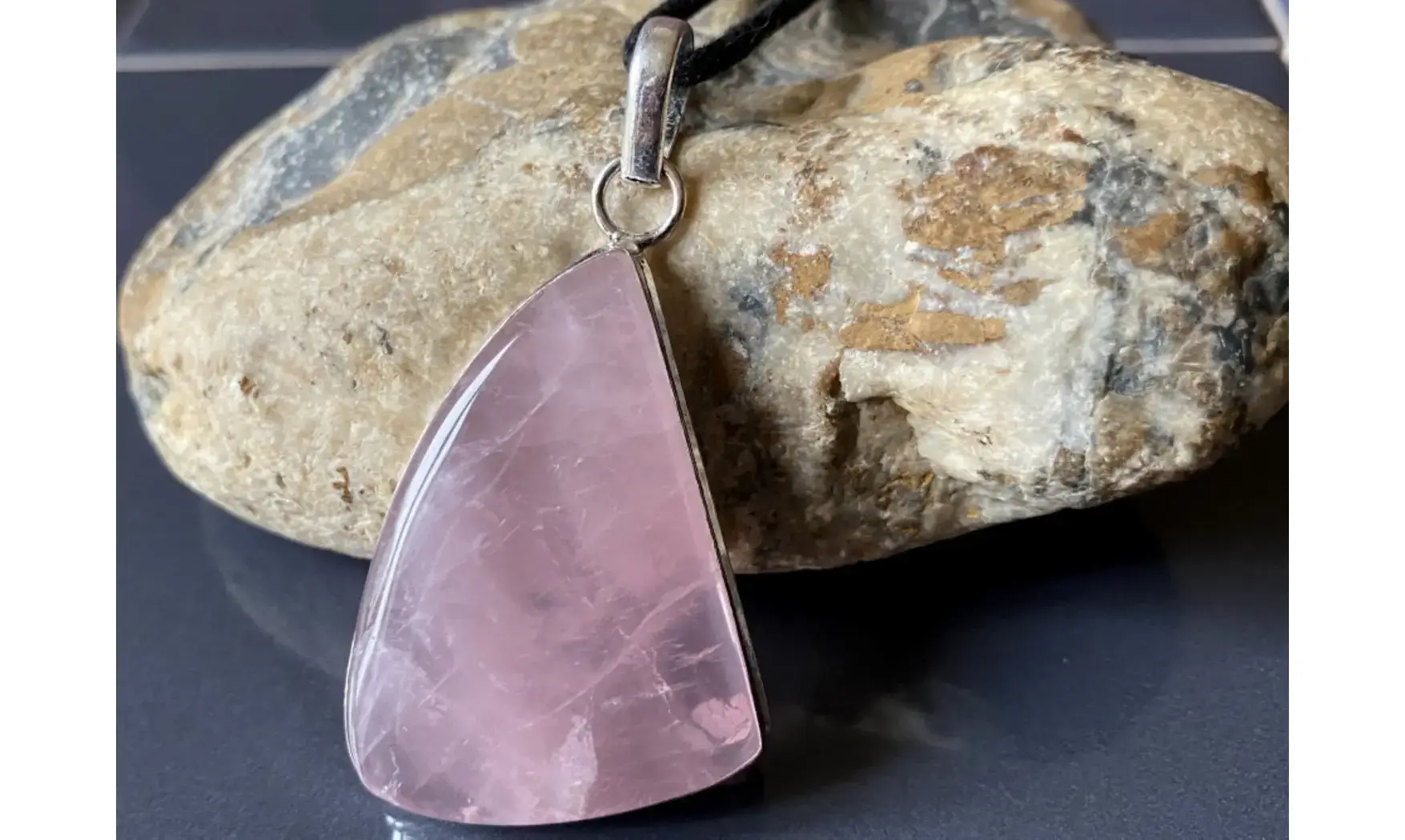 Quartz rose pierre pendentif Argent 8