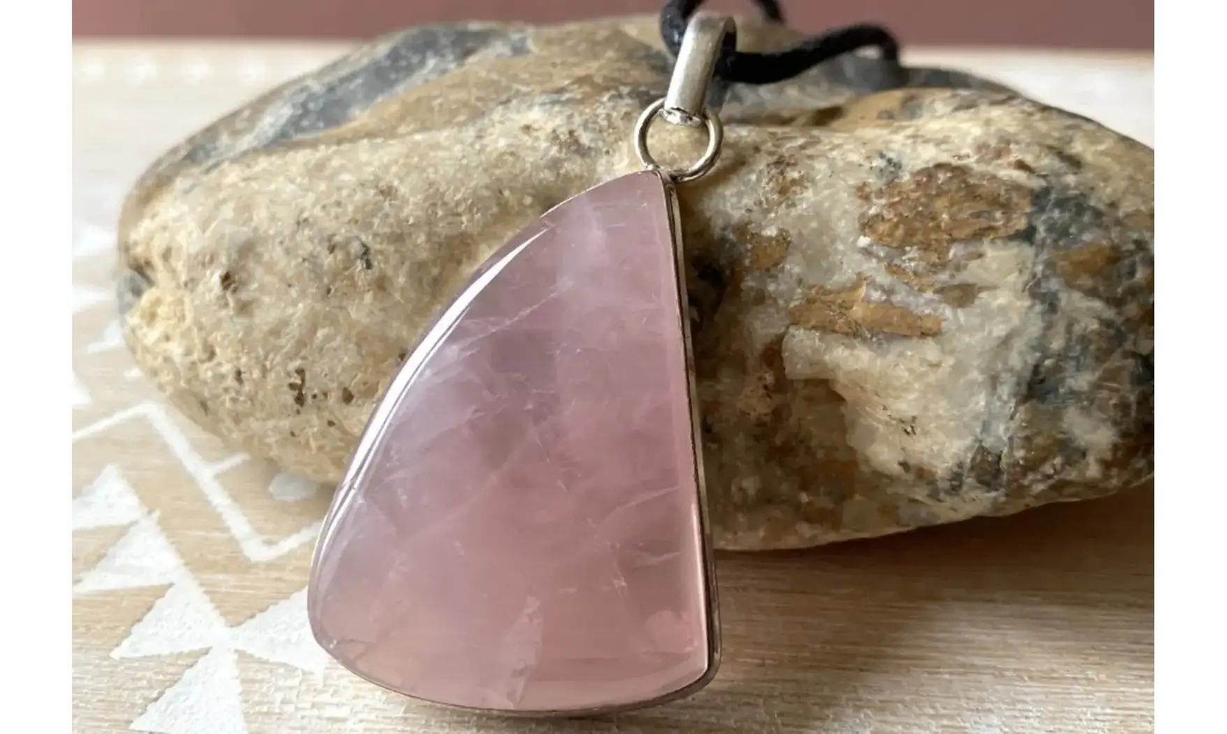 Quartz rose pierre pendentif Argent 8