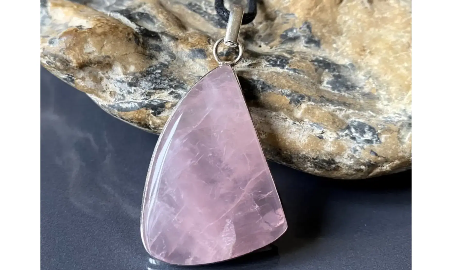 Quartz rose pierre pendentif Argent 8