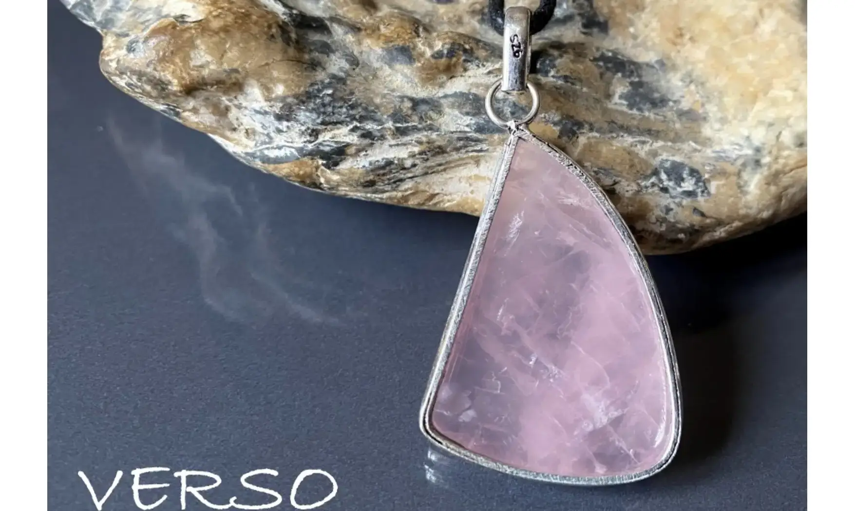 Quartz rose pierre pendentif Argent 8