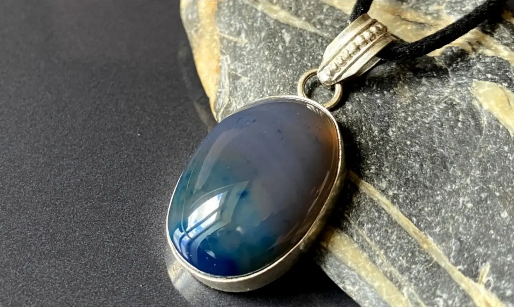 Agate Mousse pierre pendentif & Argent