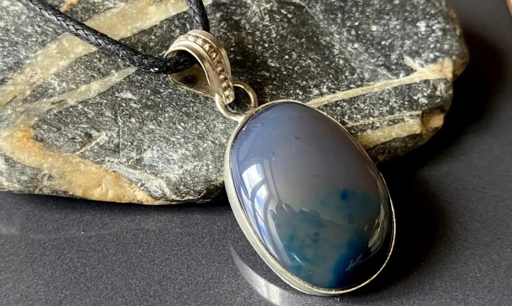 Agate Mousse pierre pendentif & Argent