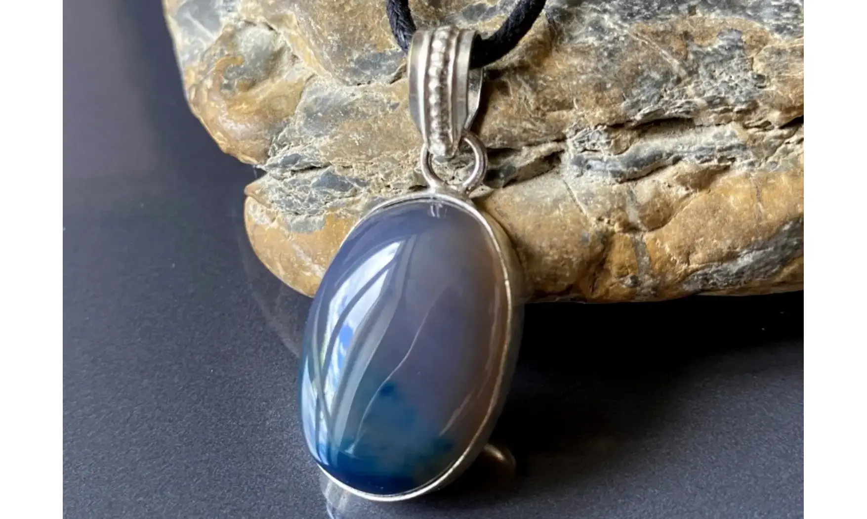 Agate Mousse pierre pendentif & Argent