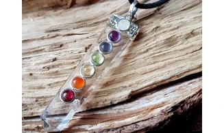 7 Chakras pencil pendant Rock Crystal