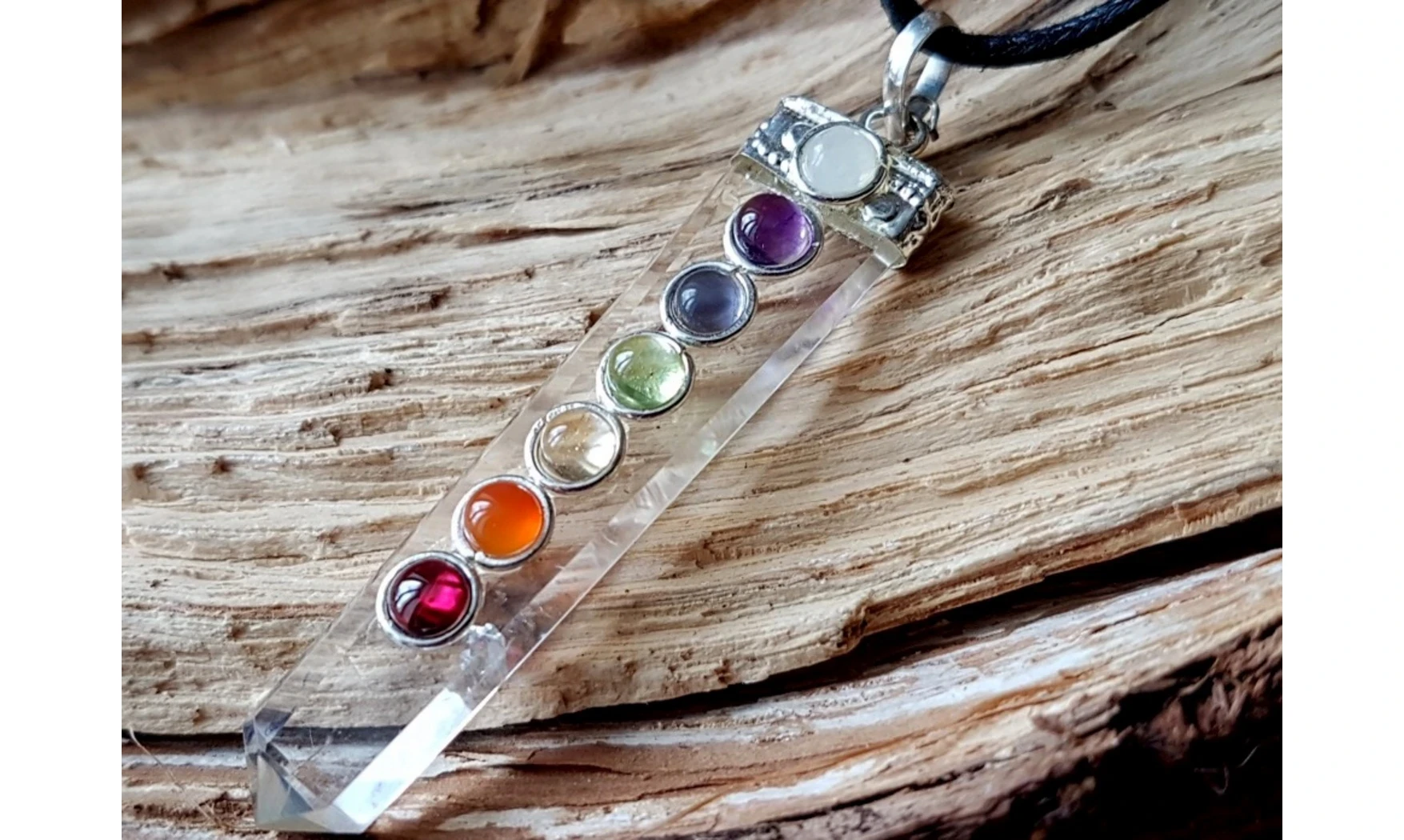 Cristal roche Pointe 7Chakras pendentif