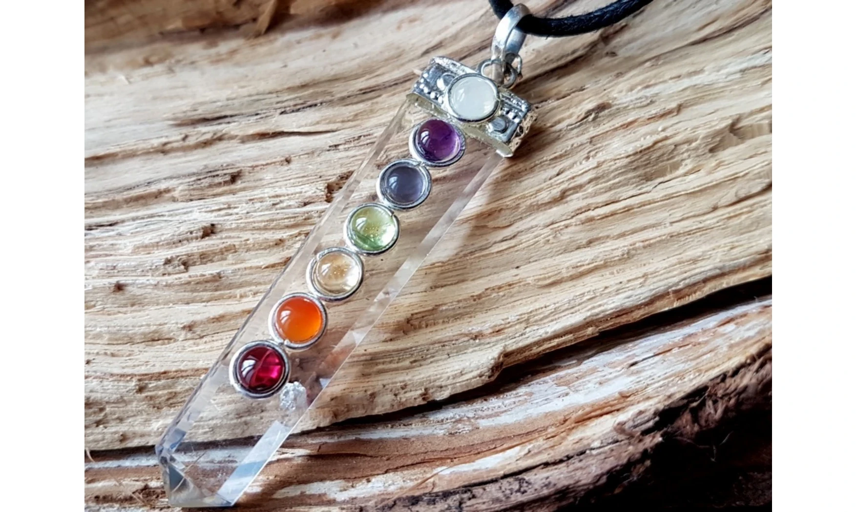 Cristal roche Pointe 7Chakras pendentif