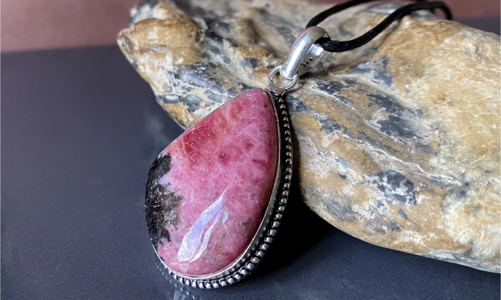 Rhodonite pierre pendentif Argent
