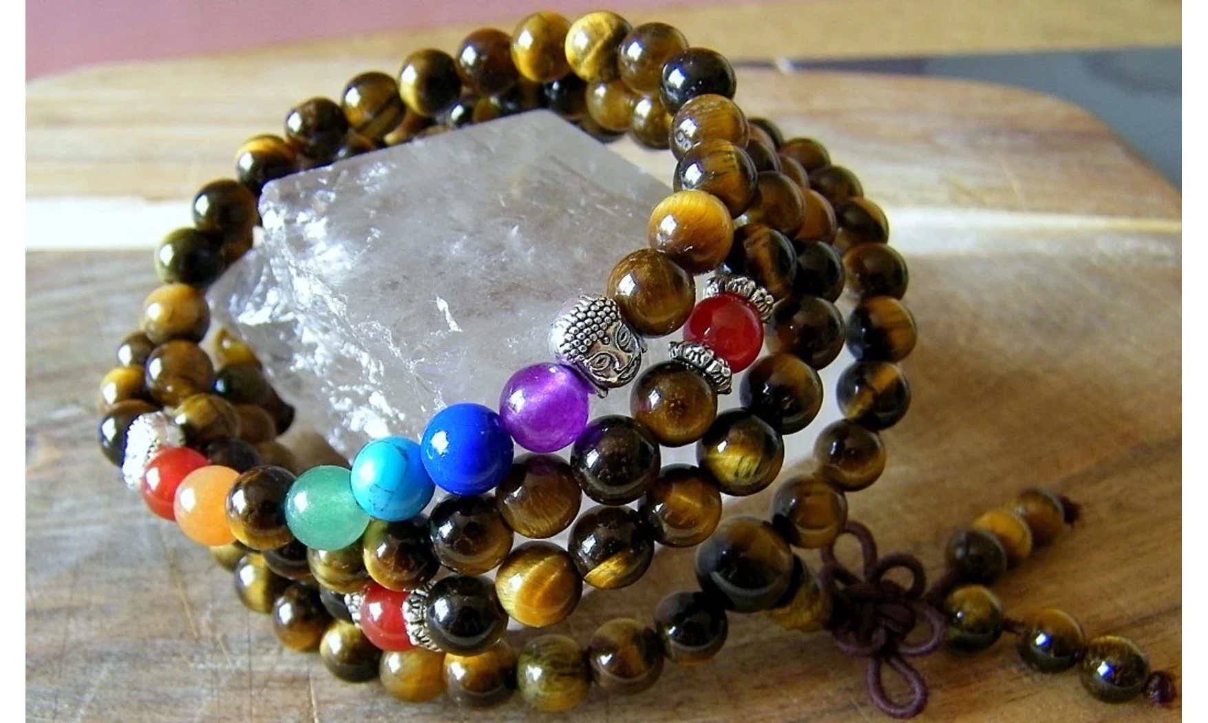 Oeil de Tigre Bracelet Chakras Mala