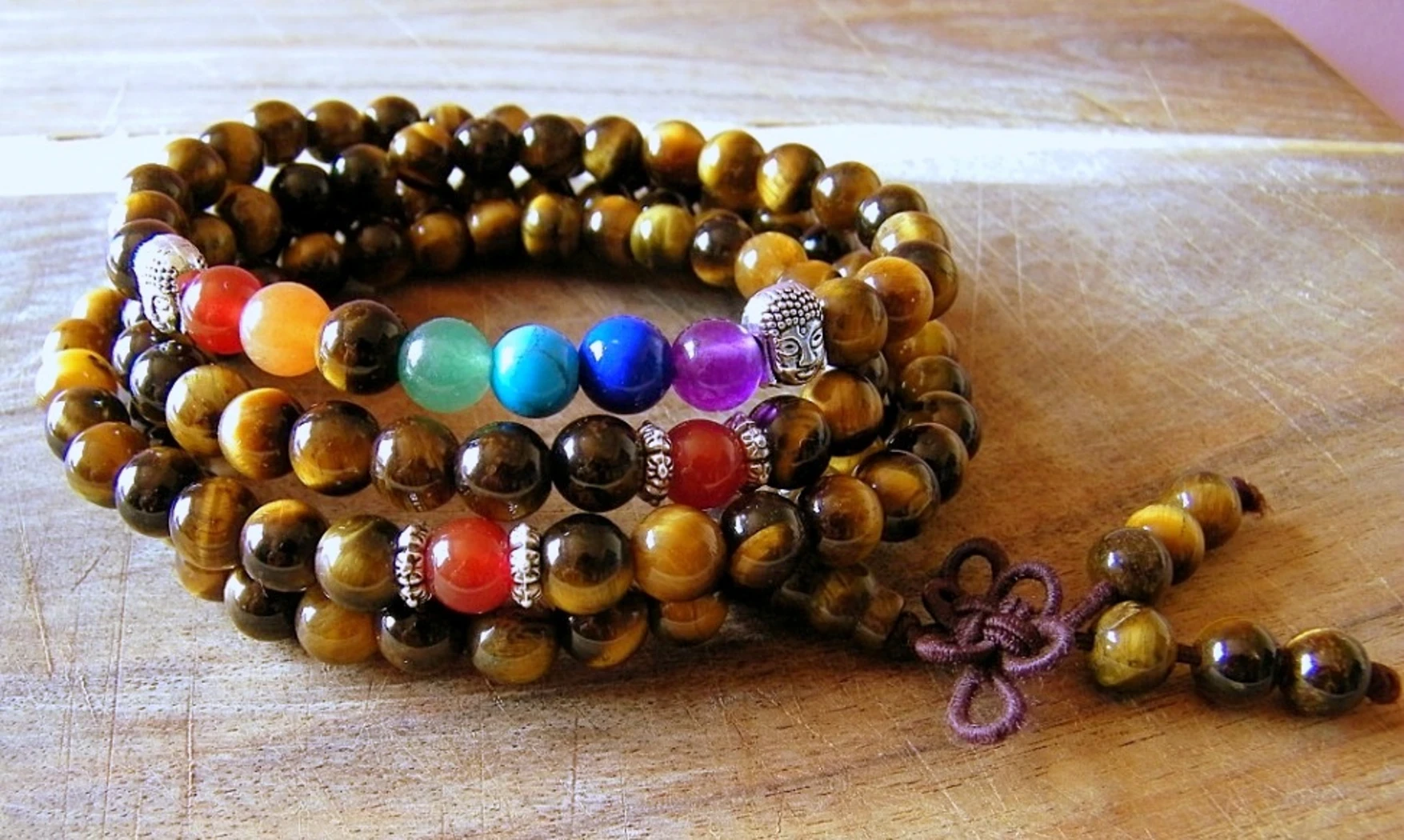 Oeil de Tigre Bracelet Chakras Mala