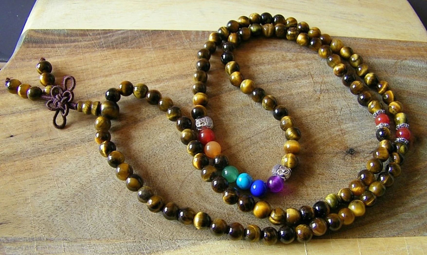 Oeil de Tigre Bracelet Chakras Mala