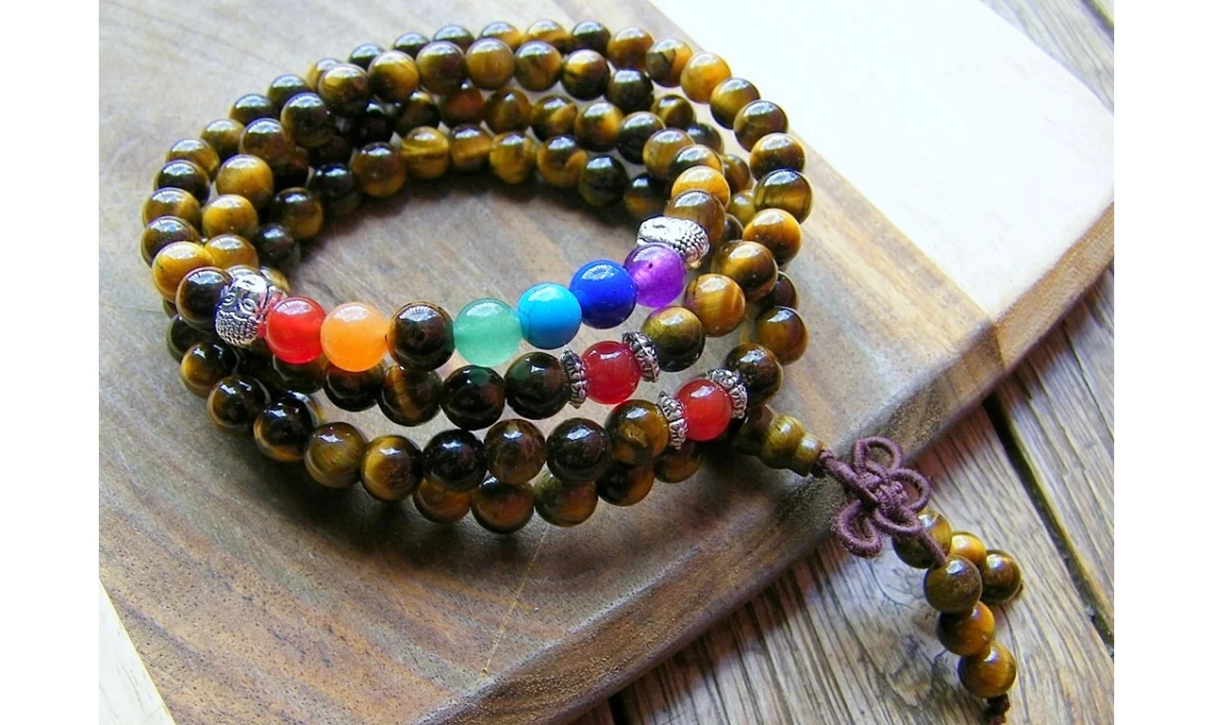 Oeil de Tigre Bracelet Chakras Mala