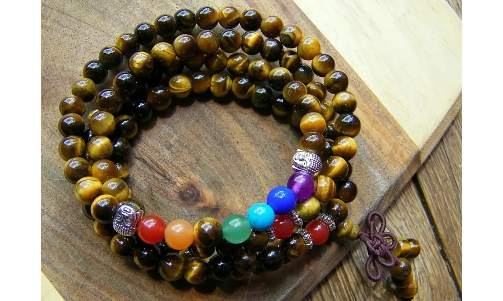 Oeil de Tigre Bracelet Chakras Mala