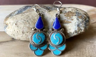 Turquoise / Lapis BO Tibétaine Argent