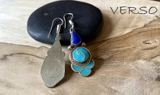 Turquoise / Lapis BO Tibétaine Argent