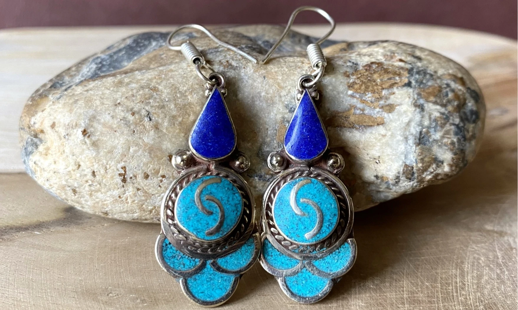 Turquoise / Lapis BO Tibétaine Argent