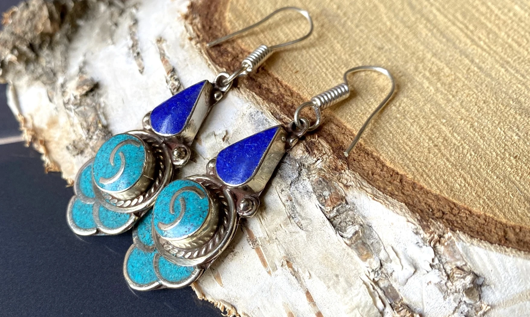 Turquoise / Lapis BO Tibétaine Argent