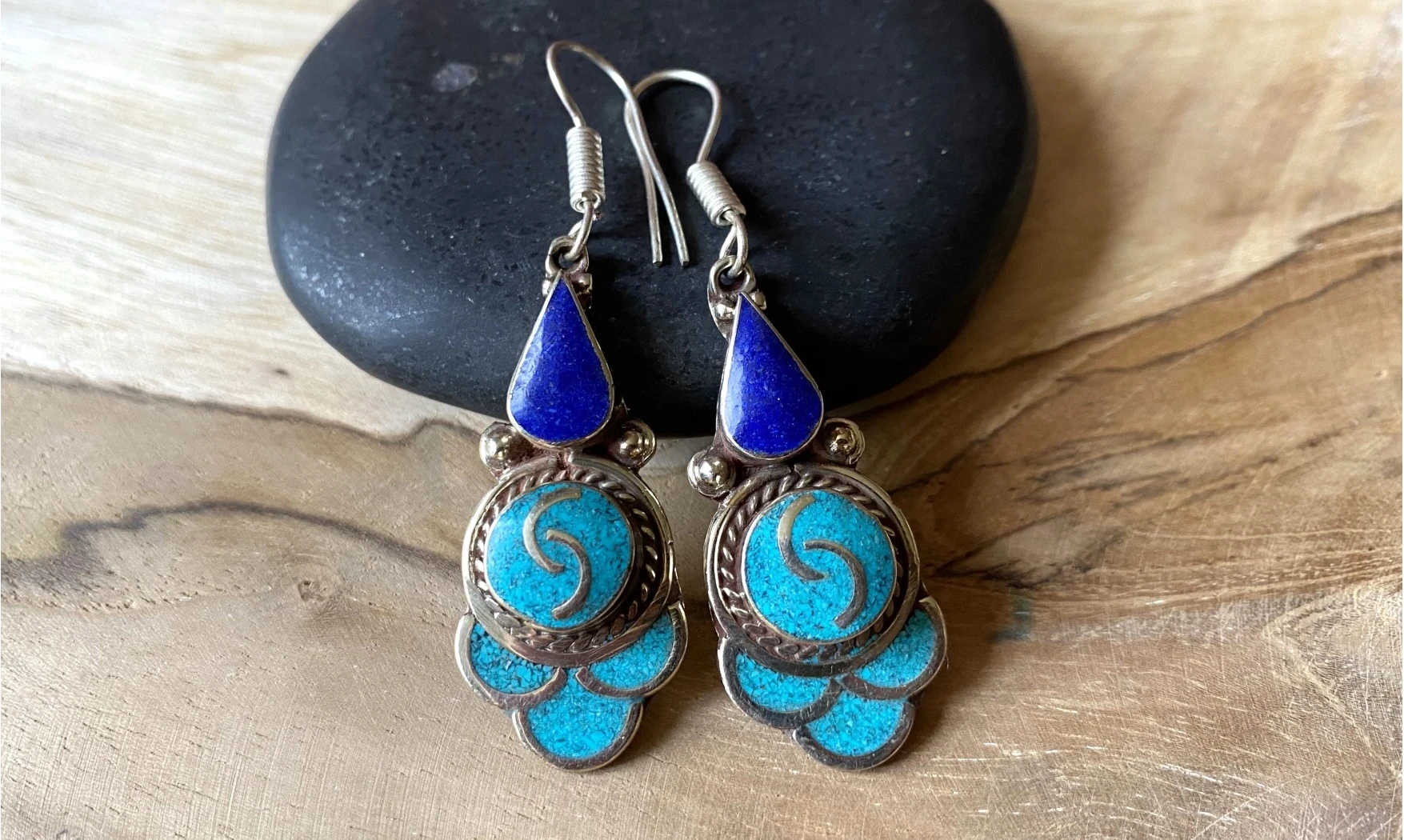 Turquoise / Lapis BO Tibétaine Argent