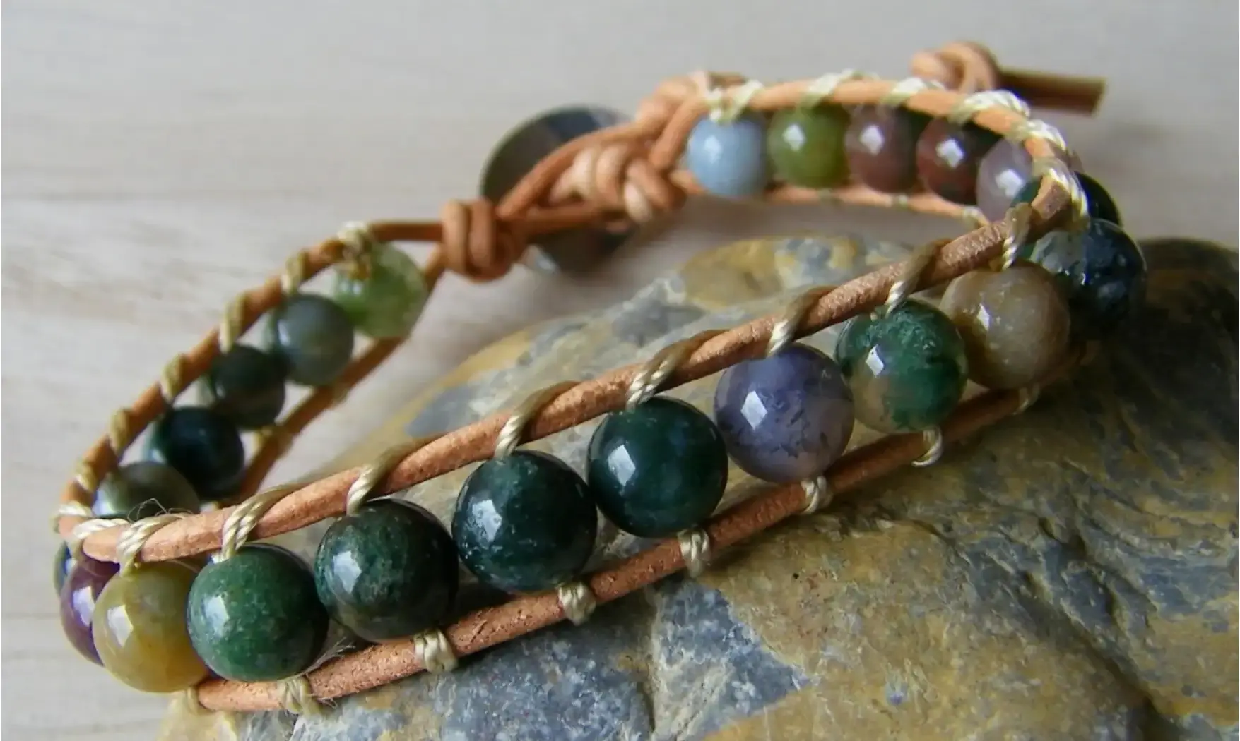 Agate Mousse Bracelet perles pierres