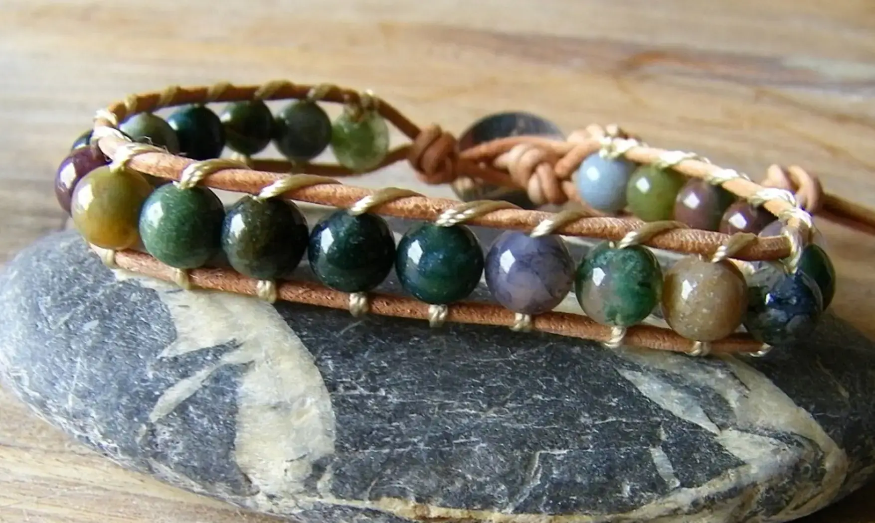 Agate Mousse Bracelet perles pierres