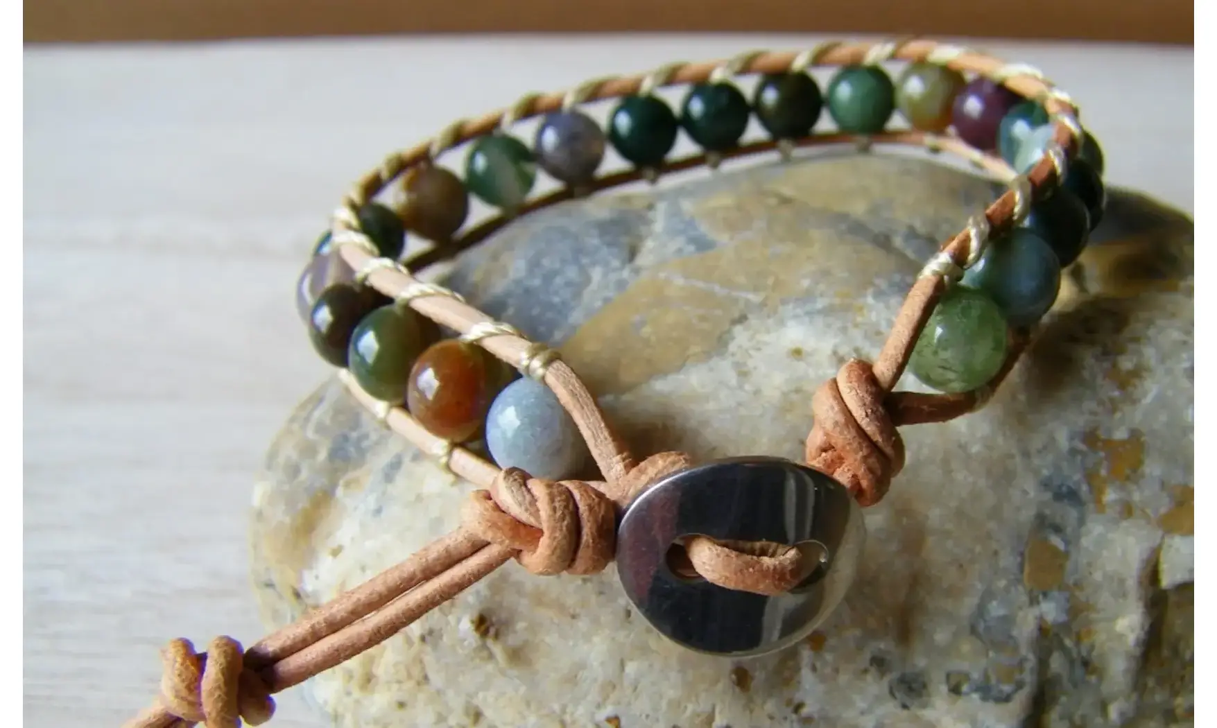 Agate Mousse Bracelet perles pierres
