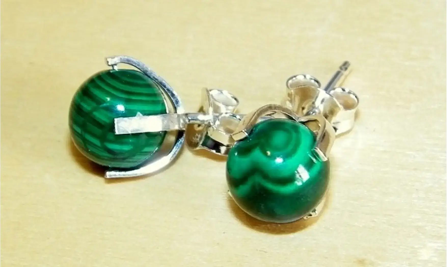 Boules pierre Malachite Argent