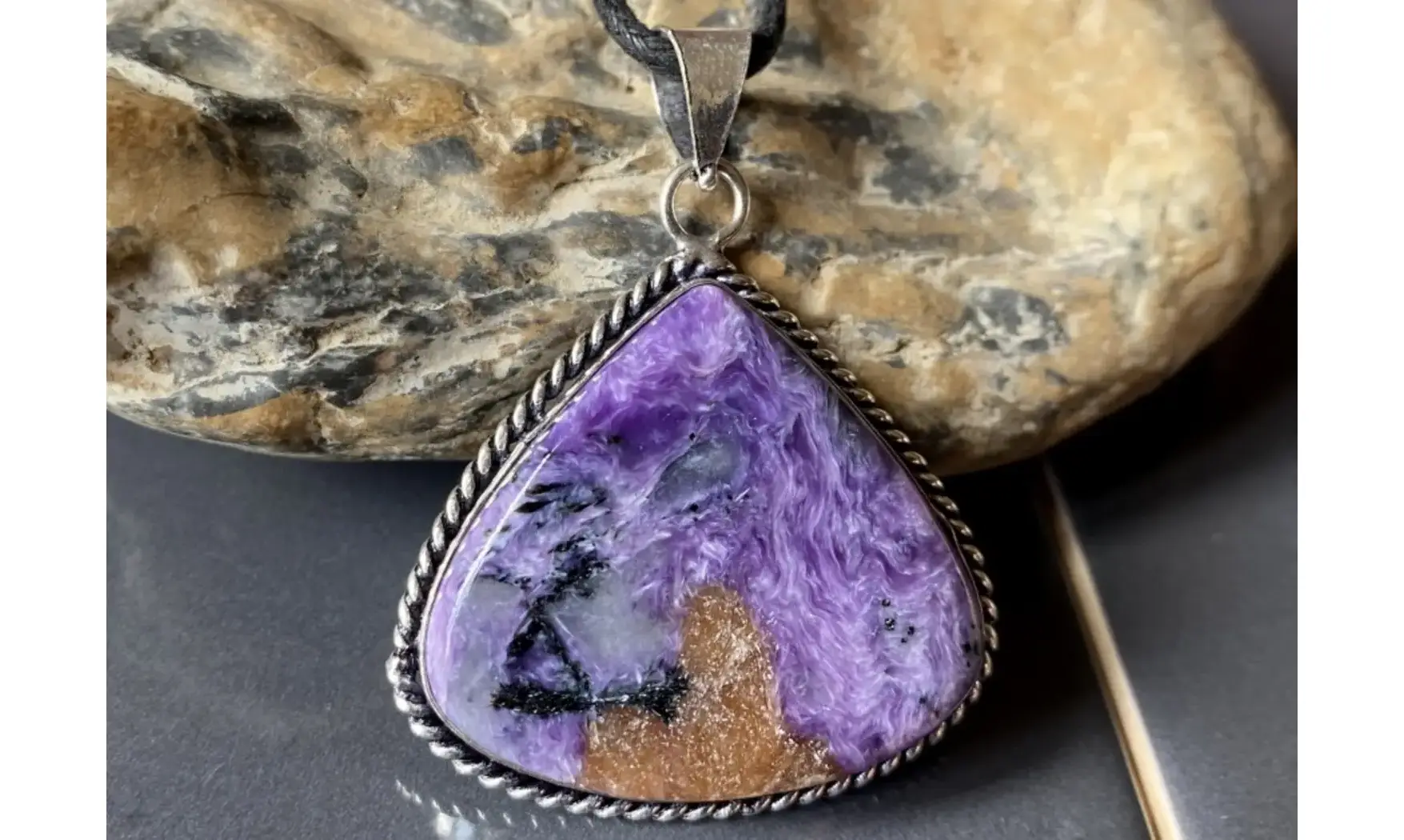 Charoite & 925 Silver plated pendant