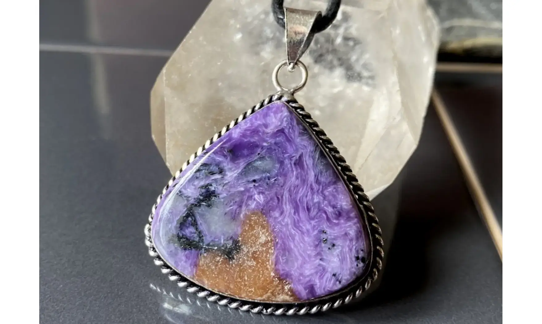 Charoite & 925 Silver plated pendant