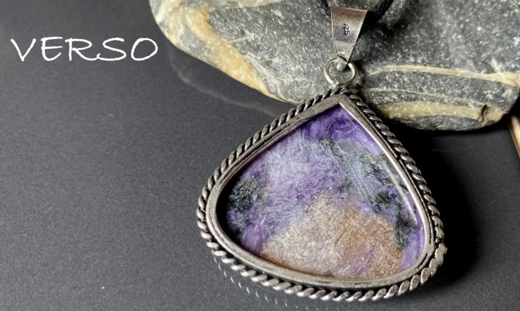 Charoite & 925 Silver plated pendant