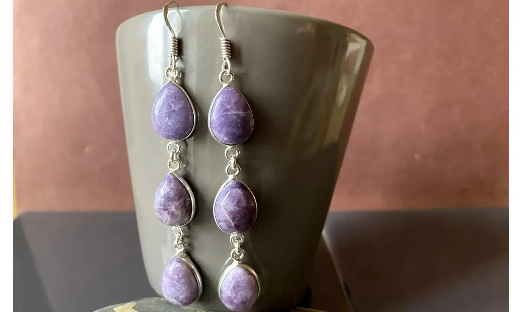 Lépidolite Violette pierre BO Argent
