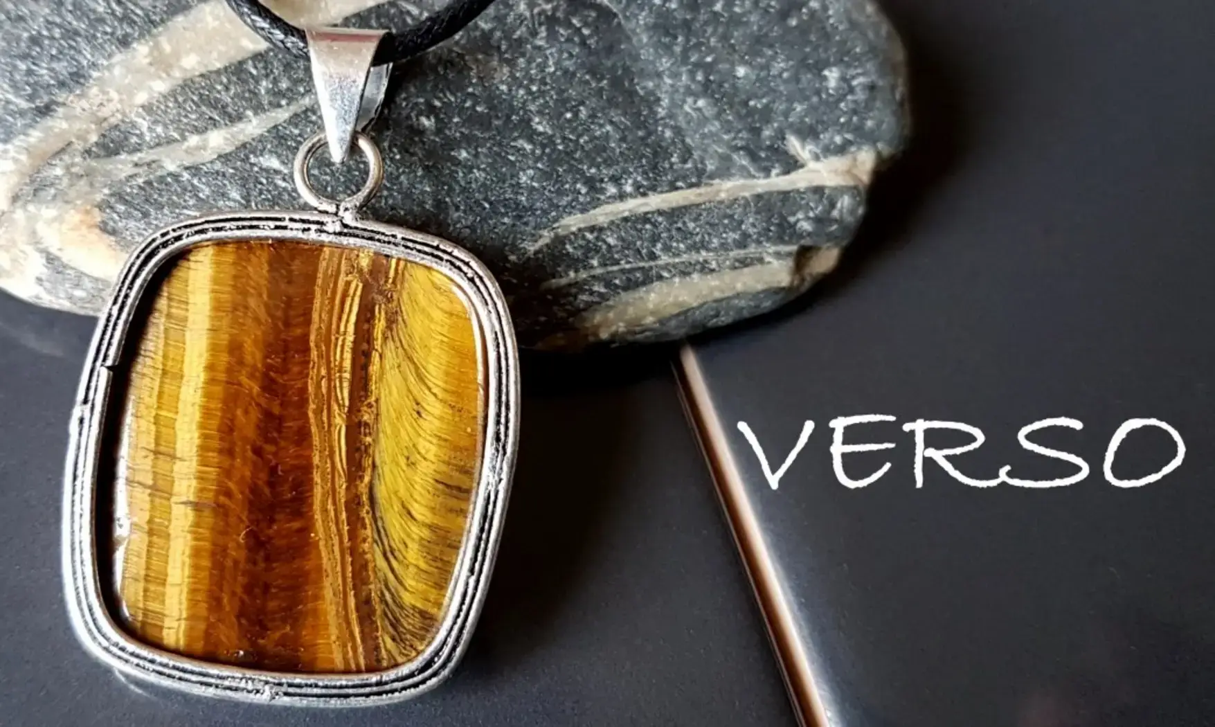 Oeil de Tigre 1 pendentif & Argent