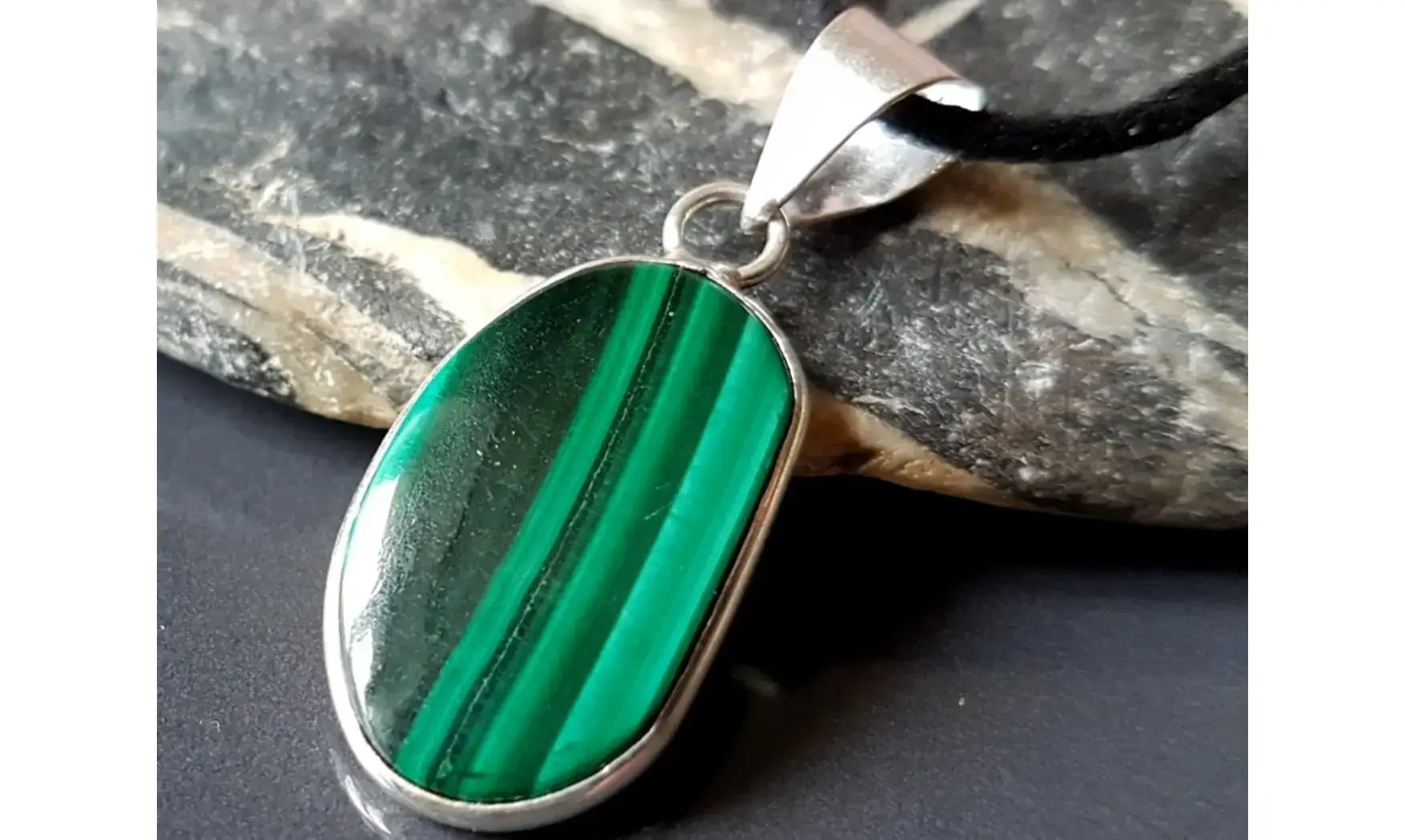 Malachite 2 & 925 Silver plated pendant