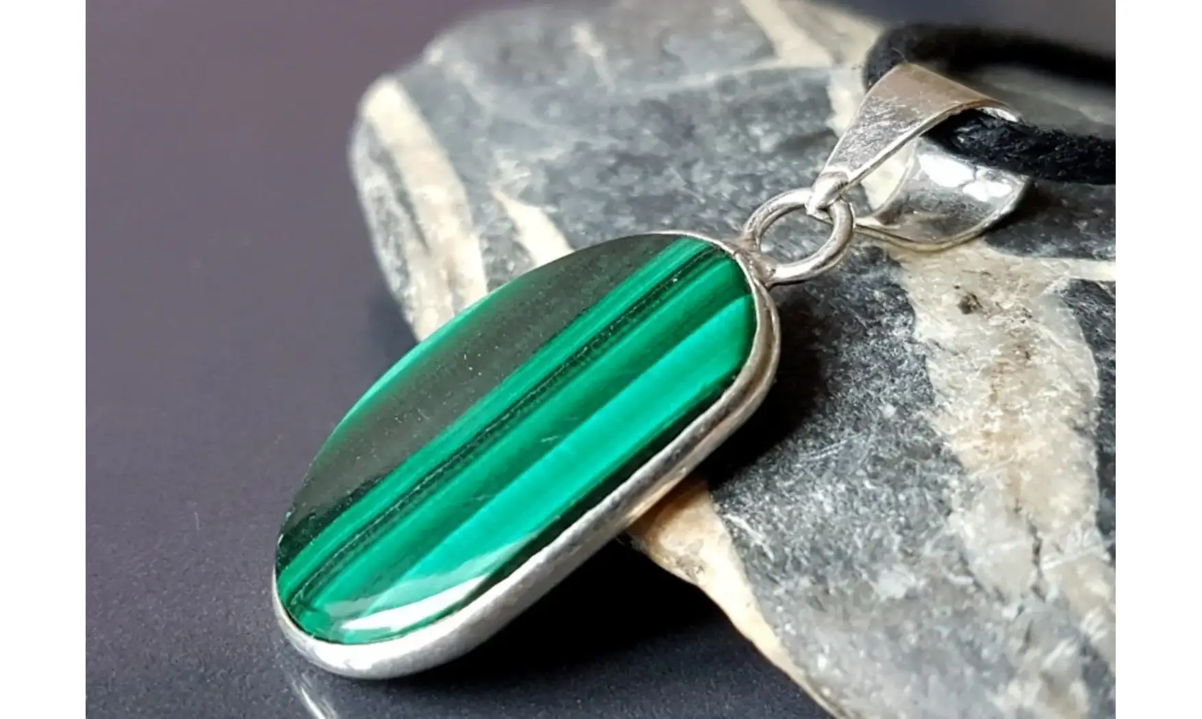 Malachite 2 & 925 Silver plated pendant