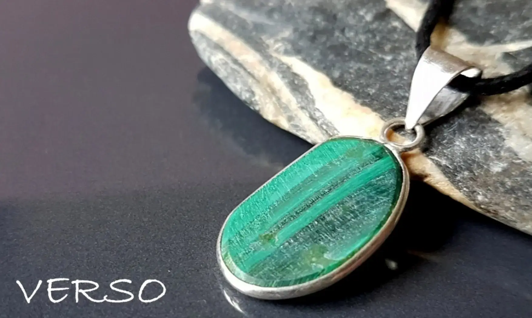 Malachite 2 & 925 Silver plated pendant