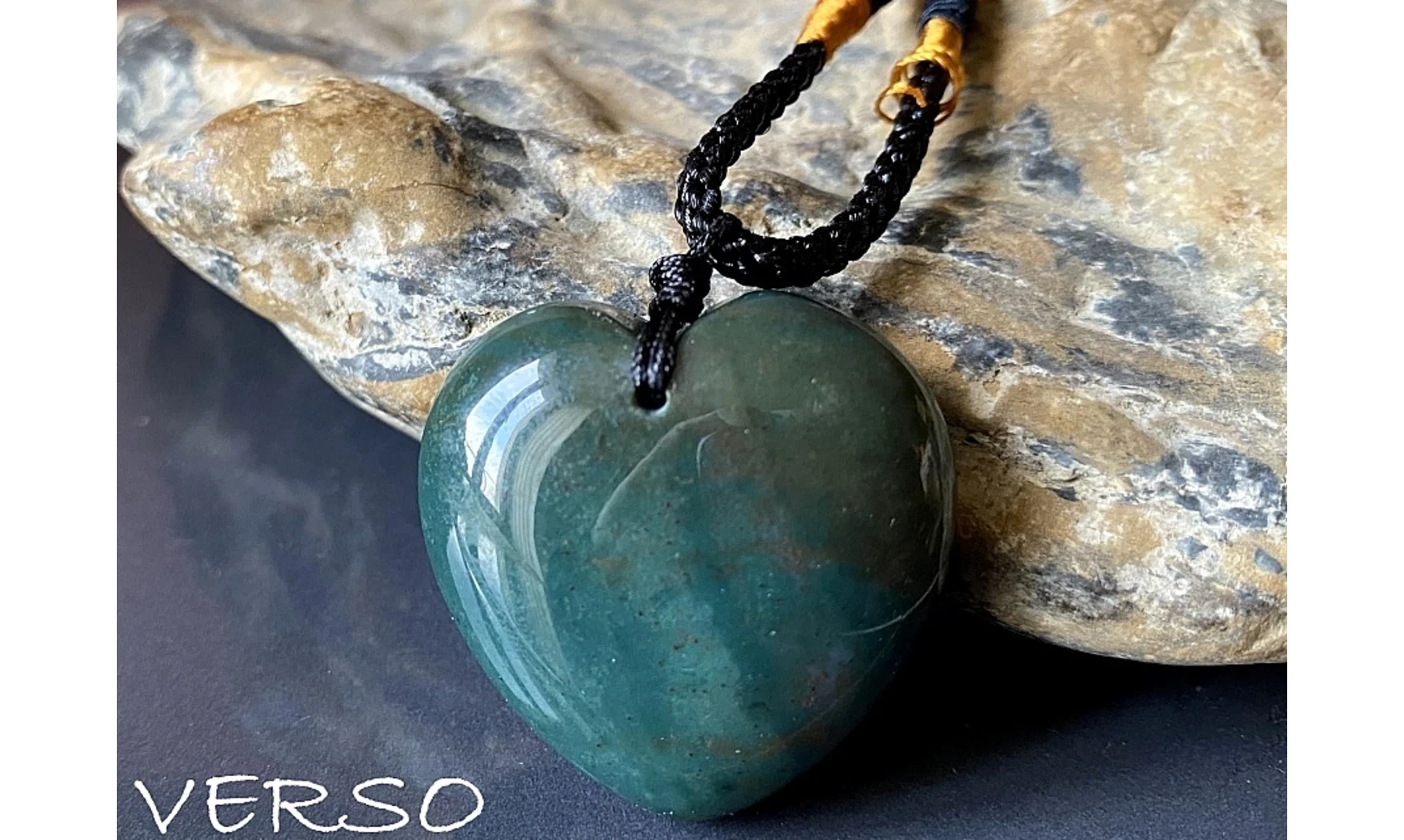 Agate Mousse Coeur pierre pendentif 3