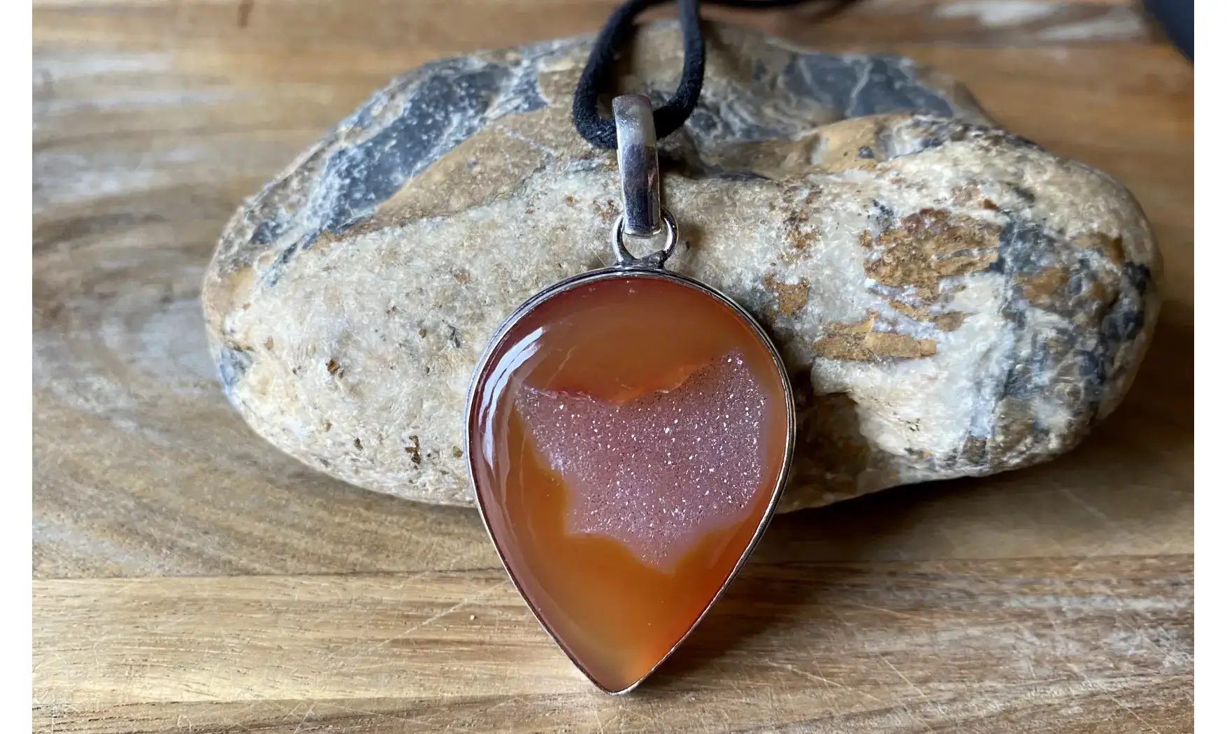 Cornaline Druzy pendentif & Argent