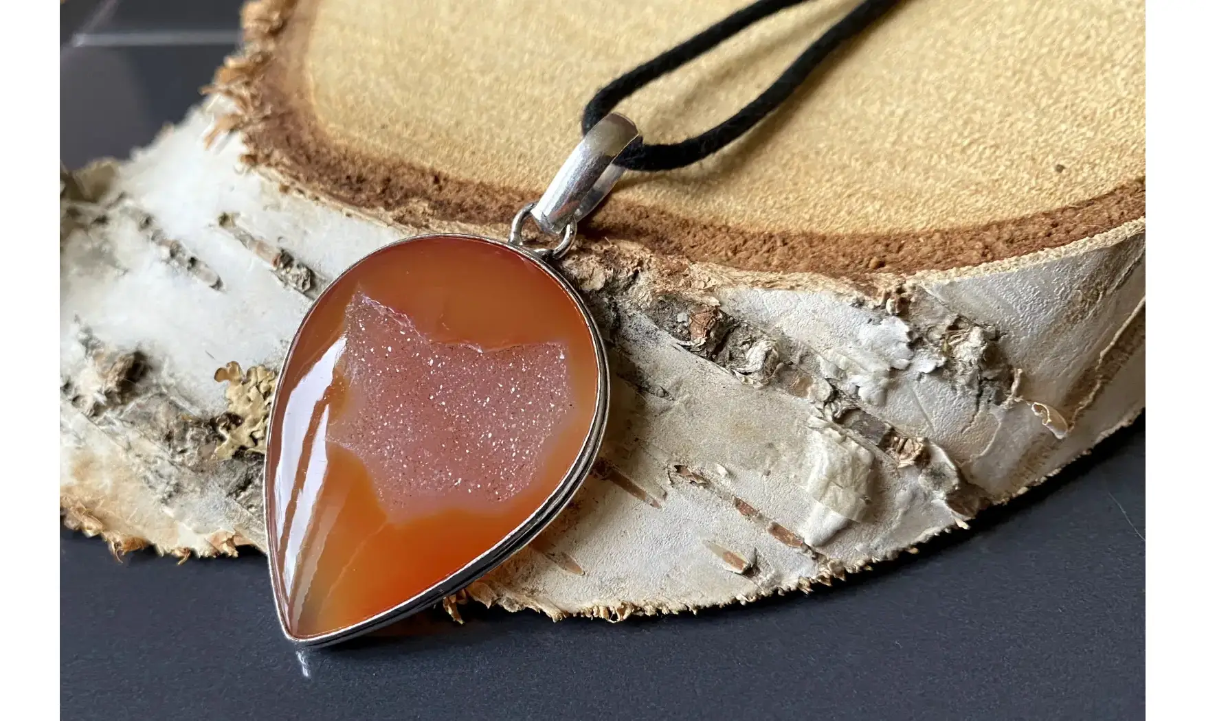 Cornaline Druzy pendentif & Argent