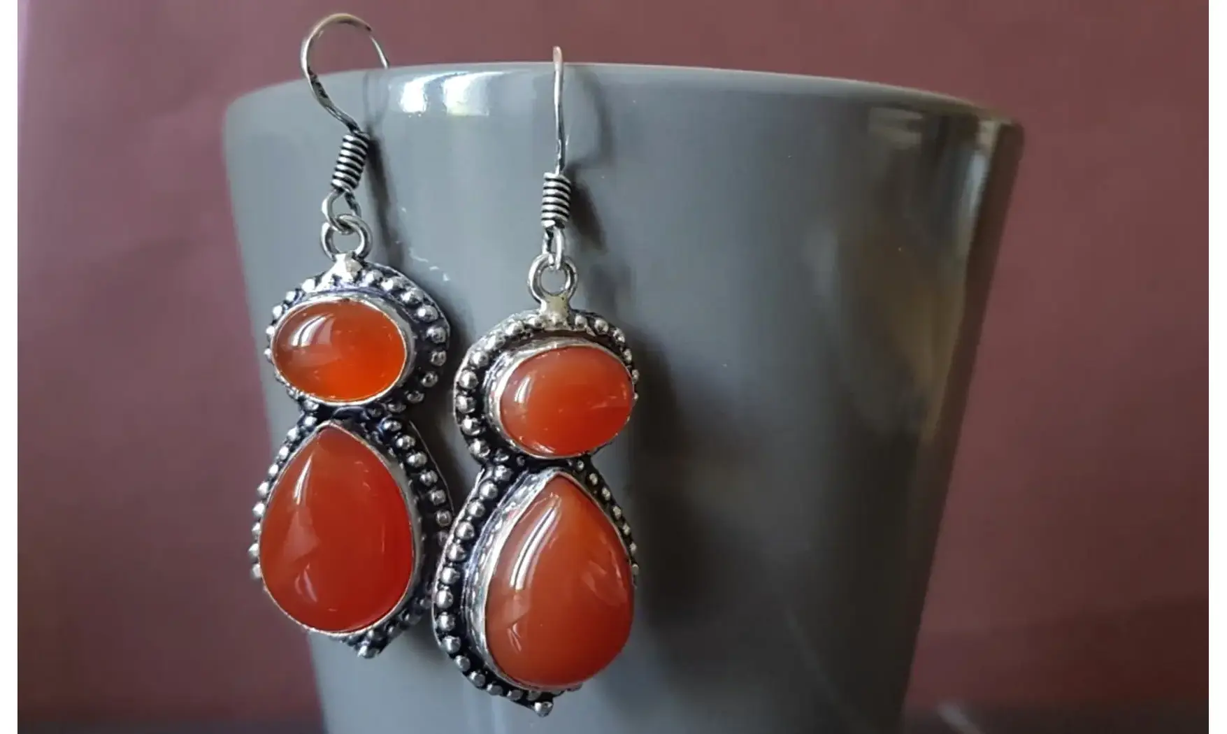 Cornelian 925 Silver plated Earring