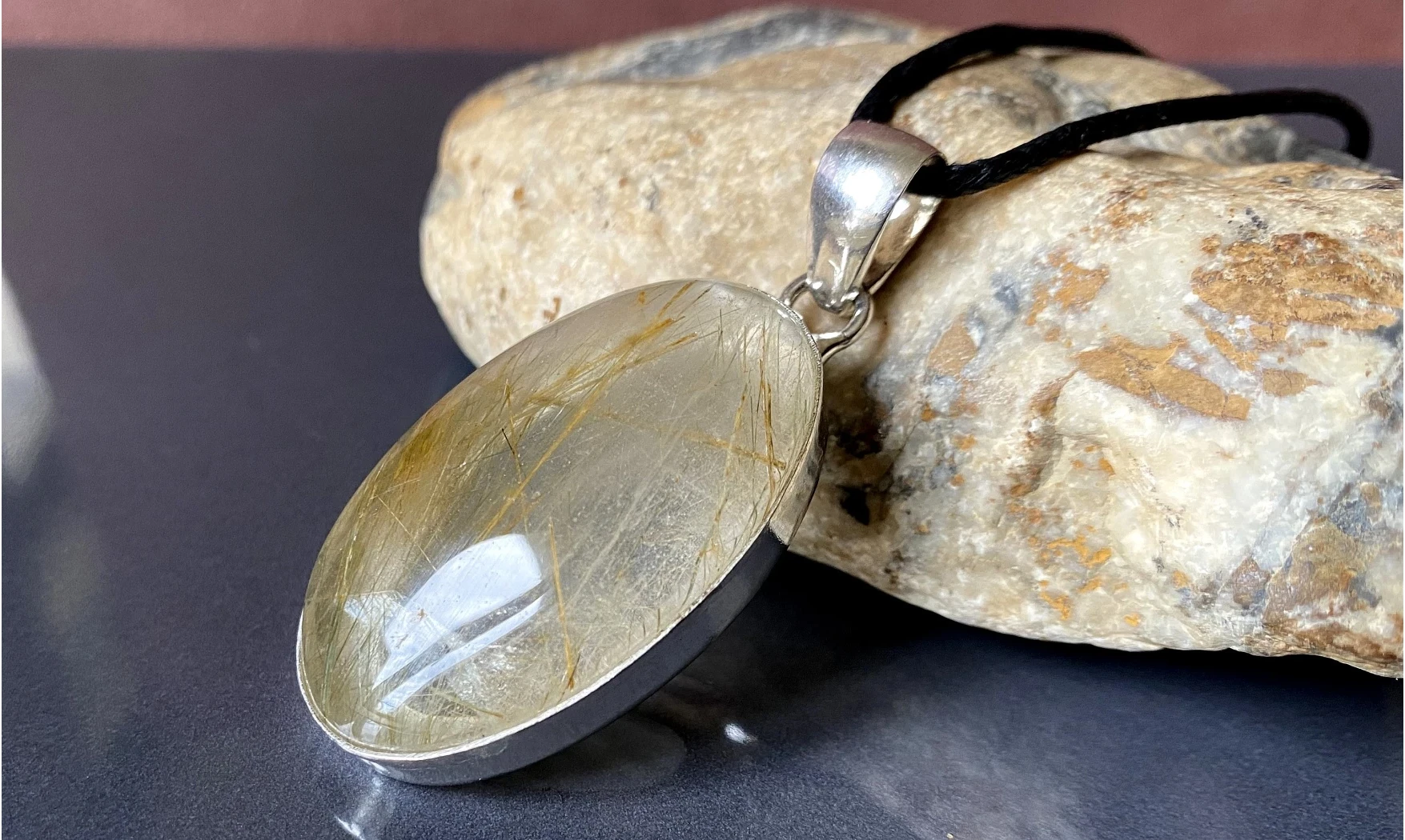 Quartz rutile pierre pendentif & Argent